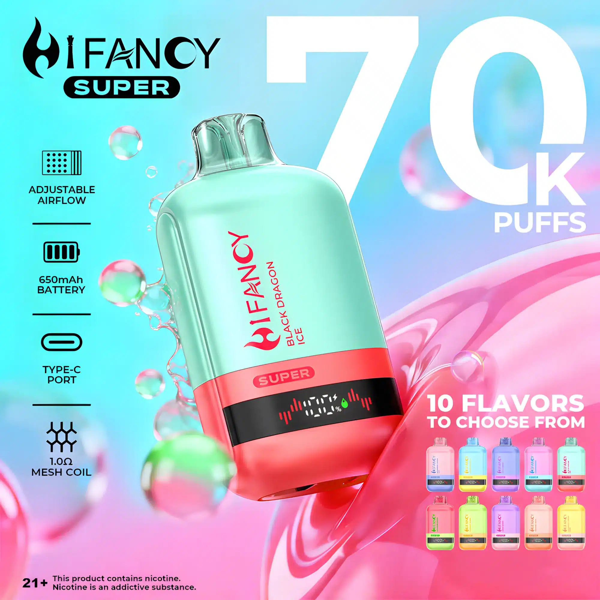 HiFancy Super 70000 Puffs – 70K, 46 ml, 10 smaków | VapeGo - obrazek 1
